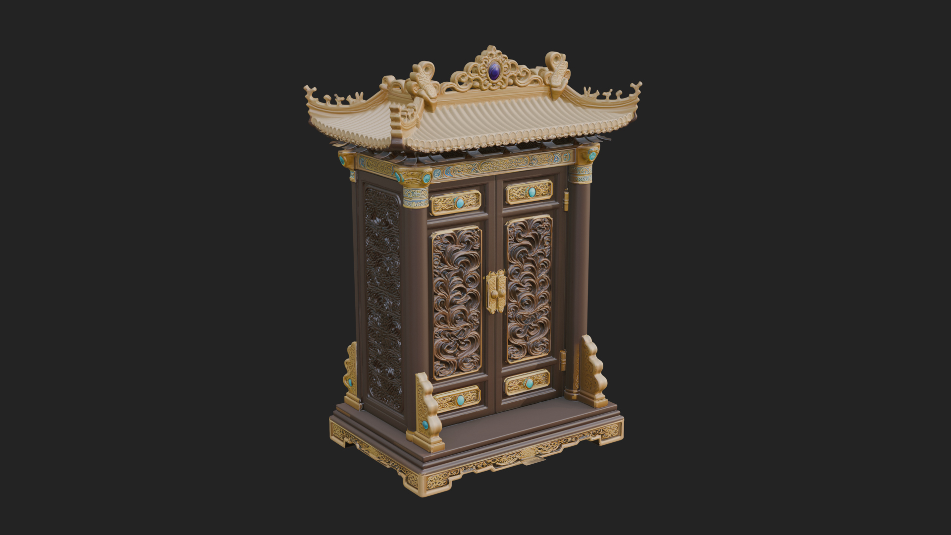 Carved Shrine Cabinet Model Design 1 3D Print Model 3D Model