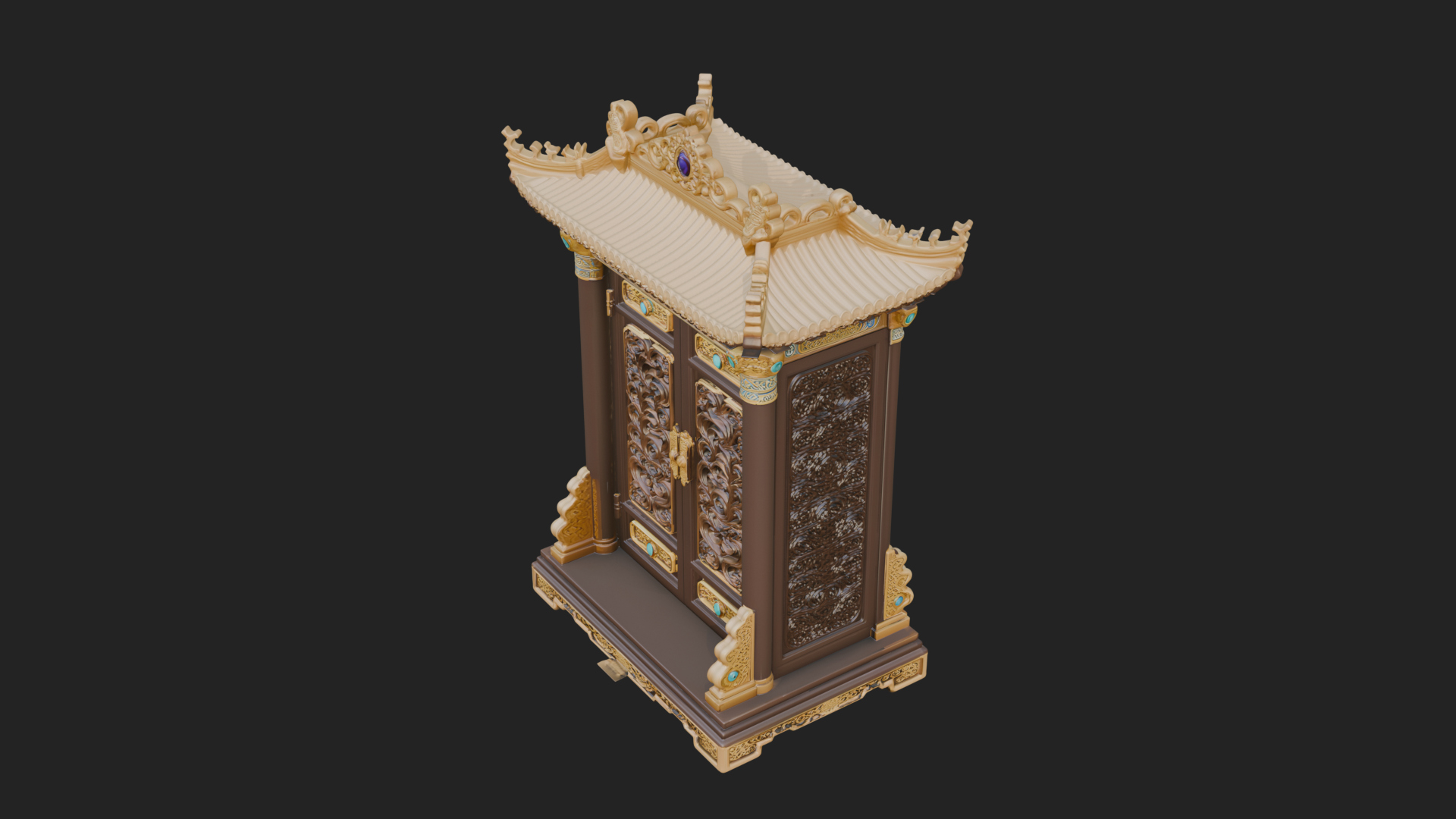 Carved Shrine Cabinet Model Design 1 3D Print Model 3D Model