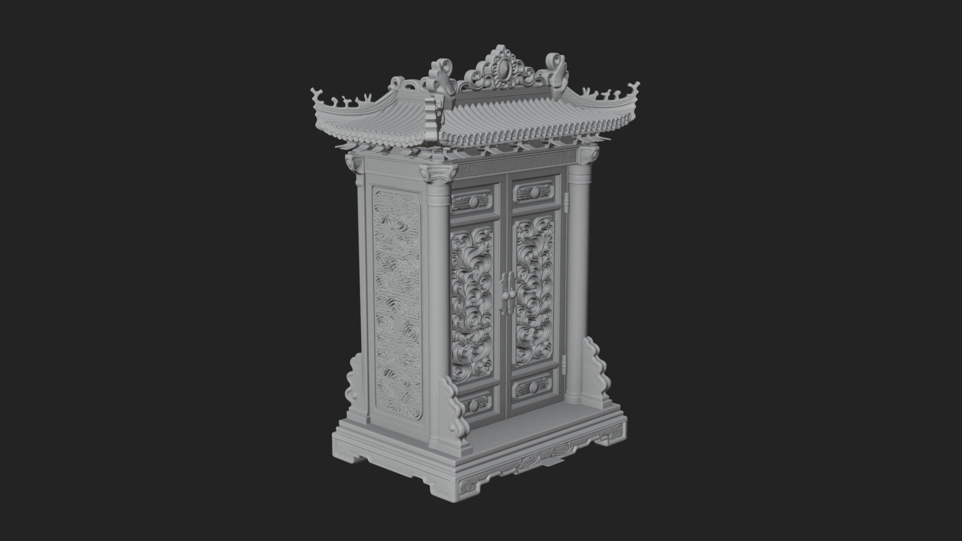 Carved Shrine Cabinet Model Design 1 3D Print Model 3D Model
