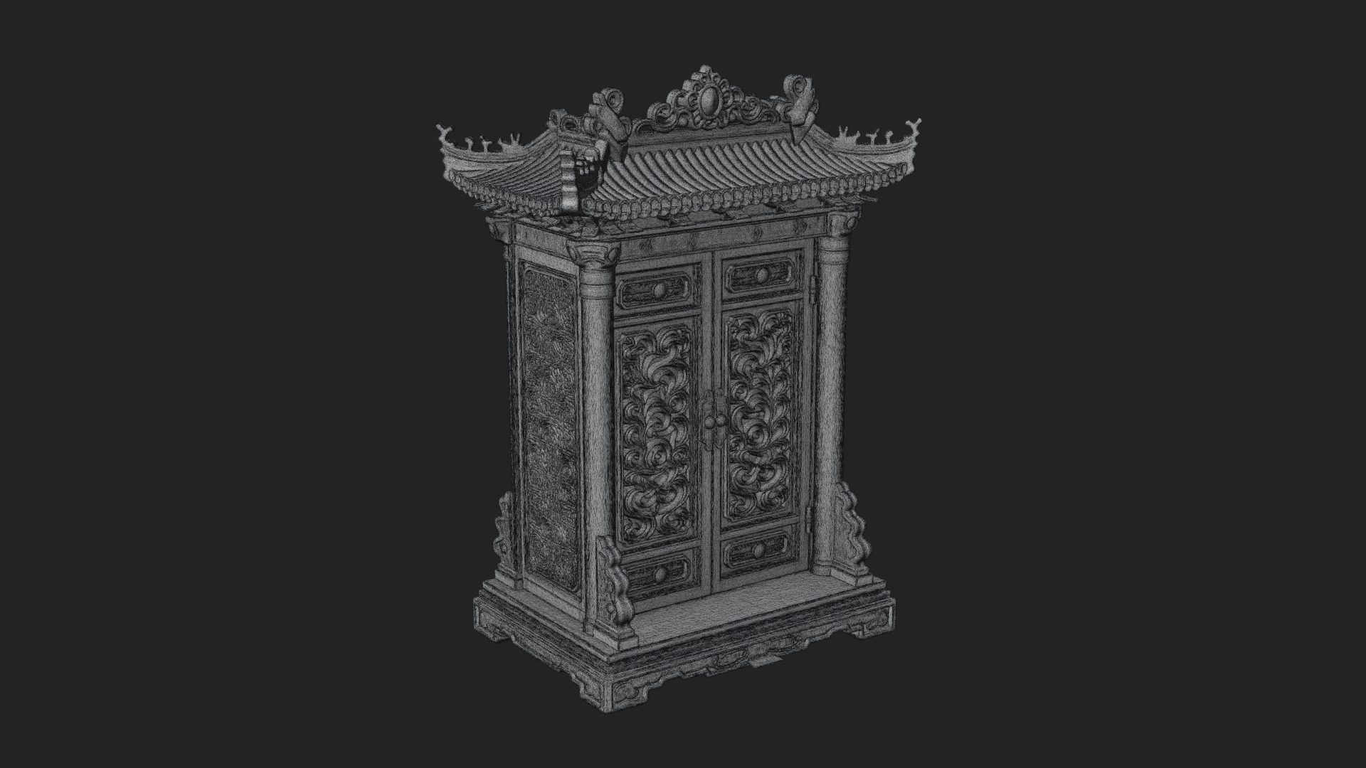 Carved Shrine Cabinet Model Design 1 3D Print Model 3D Model