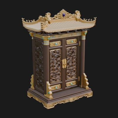 Carved Shrine Cabinet Model Design 1 3D Print Model