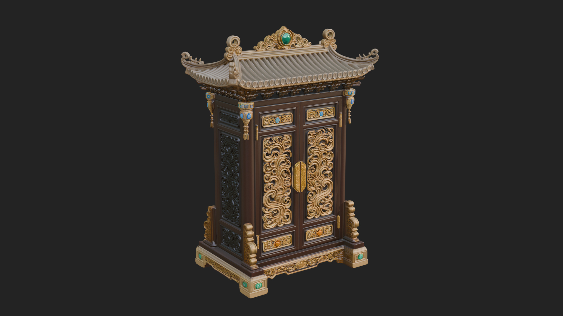 Carved Shrine Cabinet Model Design 2 3D Print Model 3D Model