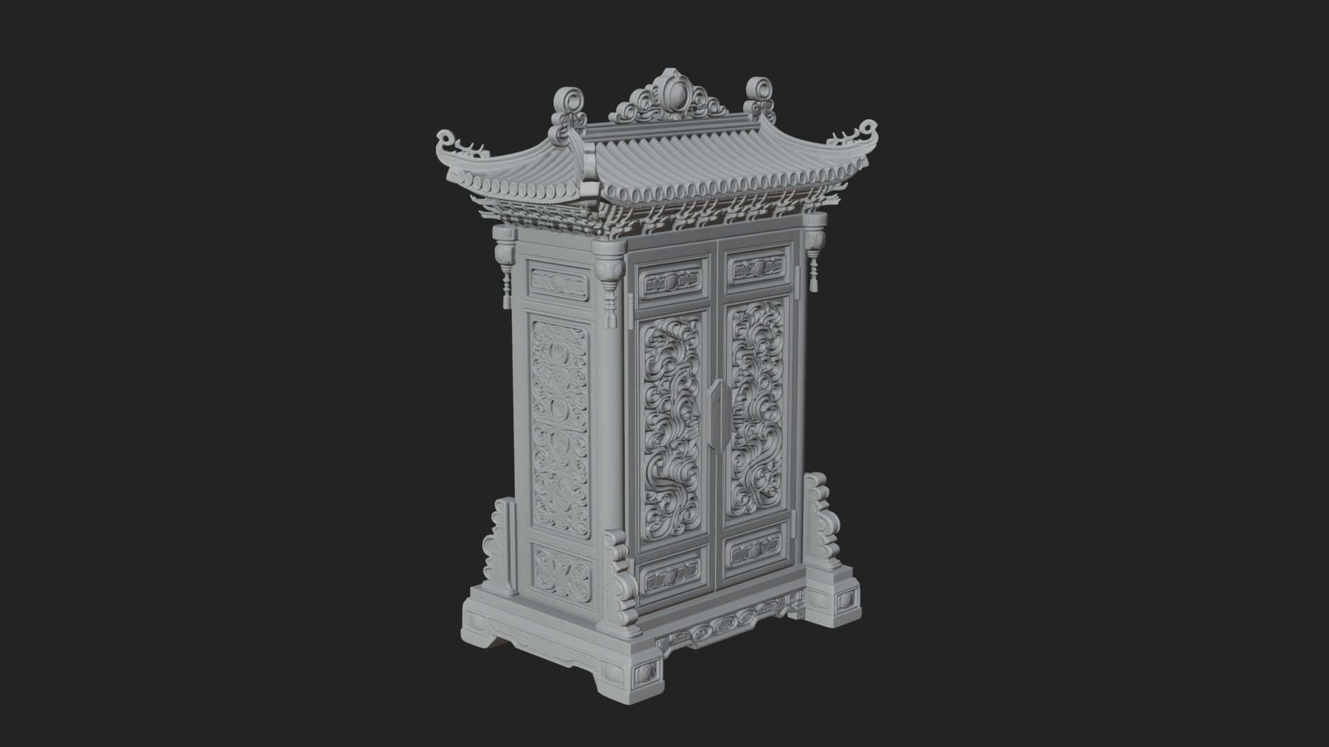 Carved Shrine Cabinet Model Design 2 3D Print Model 3D Model