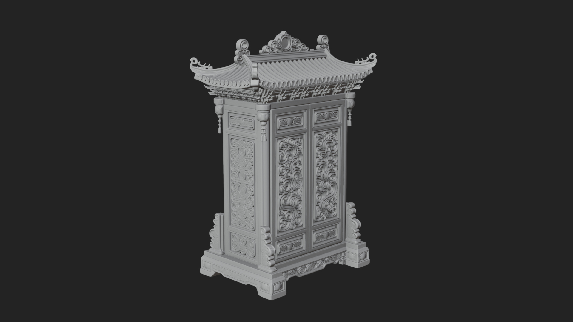 Carved Shrine Cabinet Model Design 2 3D Print Model 3D Model