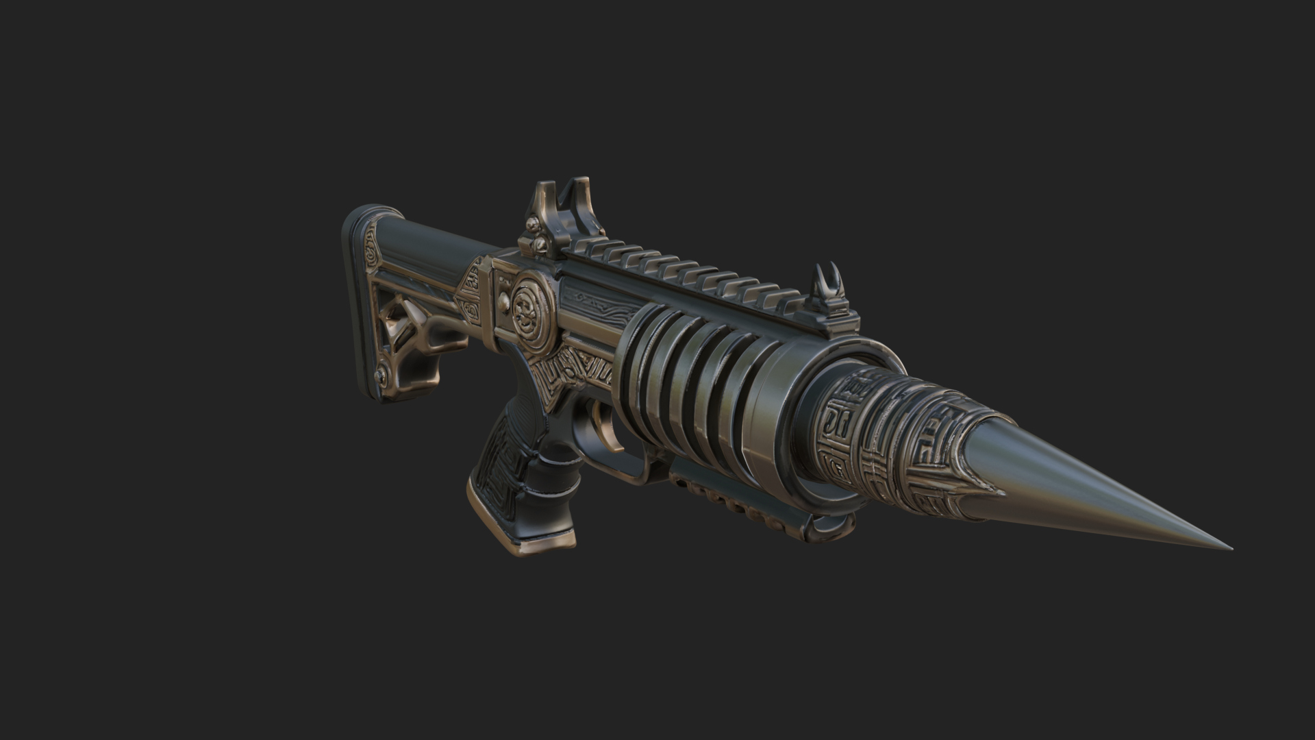Carved Spike Barrel Launcher Model Design 1 3D Print Model 3D Model