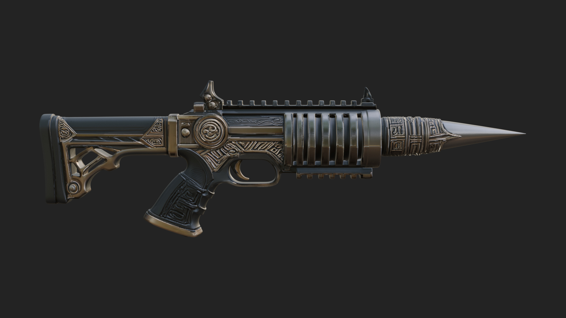 Carved Spike Barrel Launcher Model Design 1 3D Print Model 3D Model