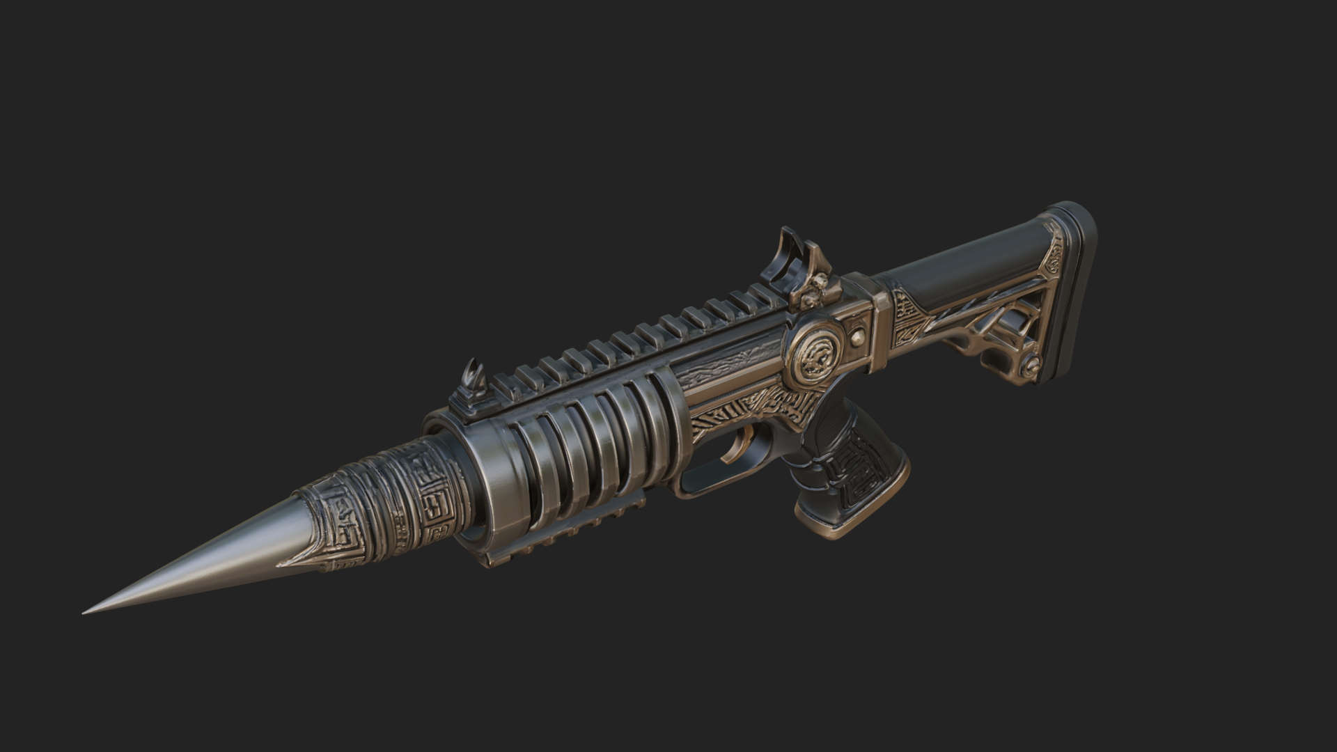Carved Spike Barrel Launcher Model Design 1 3D Print Model 3D Model