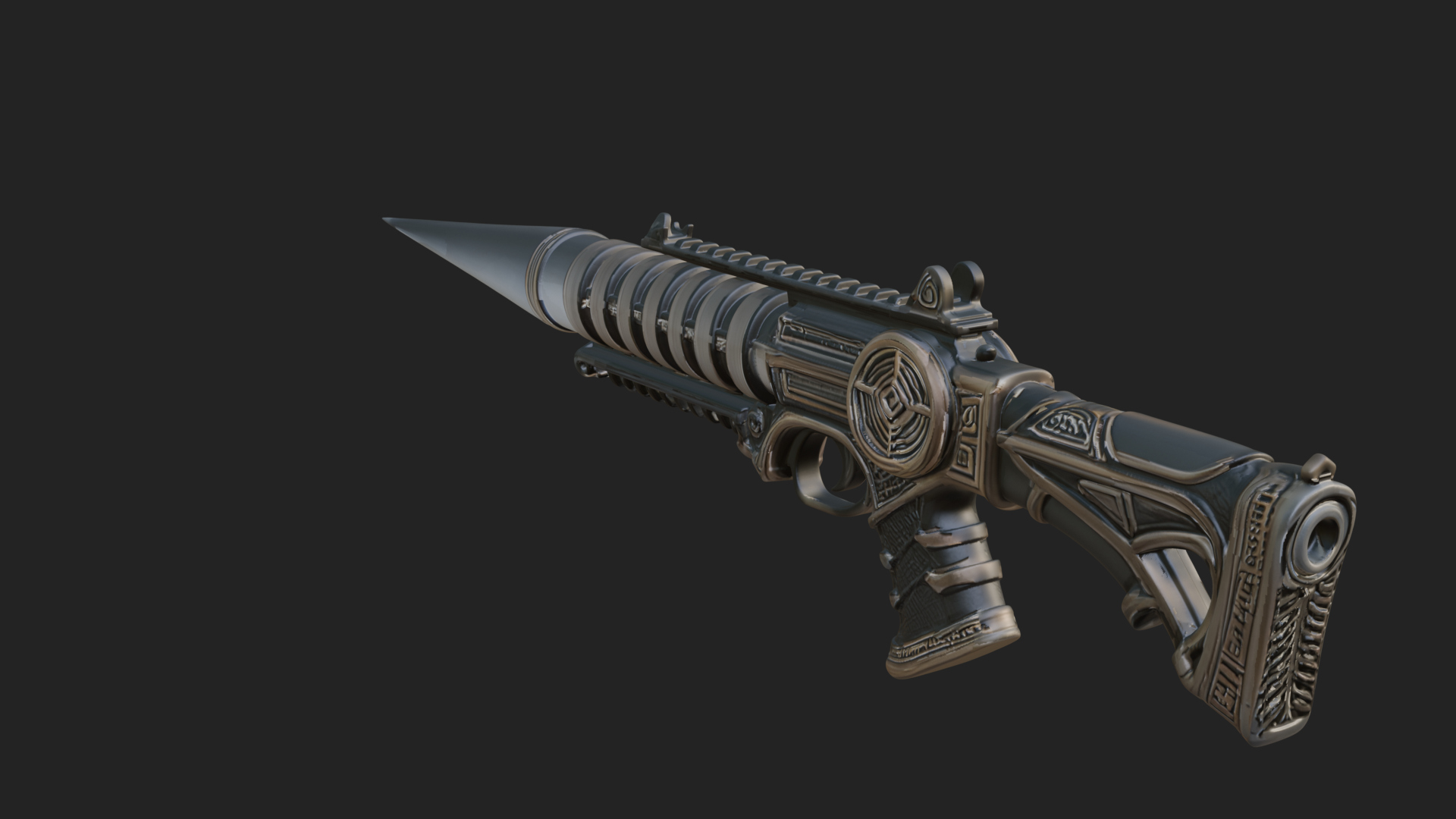 Carved Spike Barrel Launcher Model Design 2 3D Print Model 3D Model