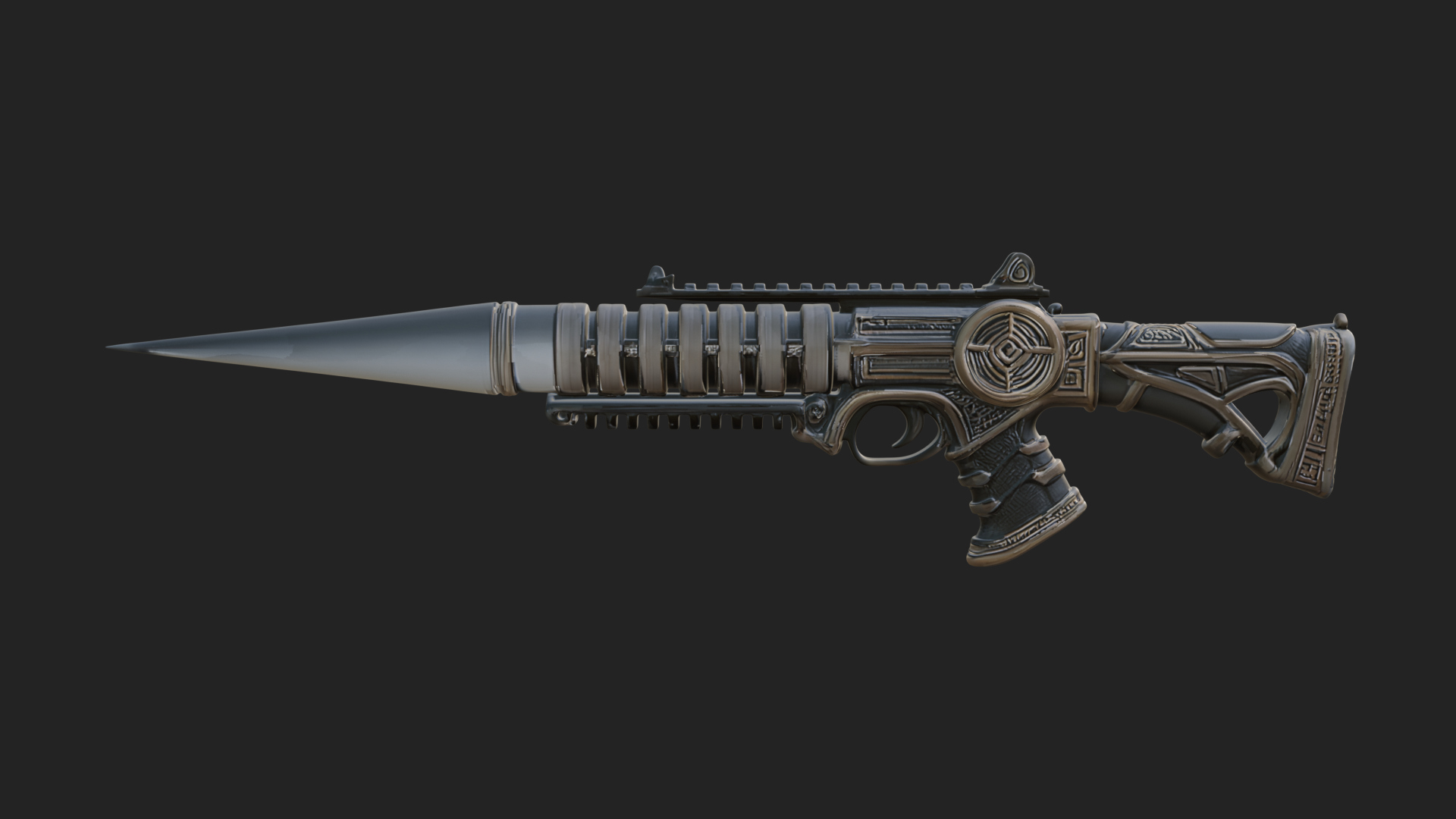 Carved Spike Barrel Launcher Model Design 2 3D Print Model 3D Model