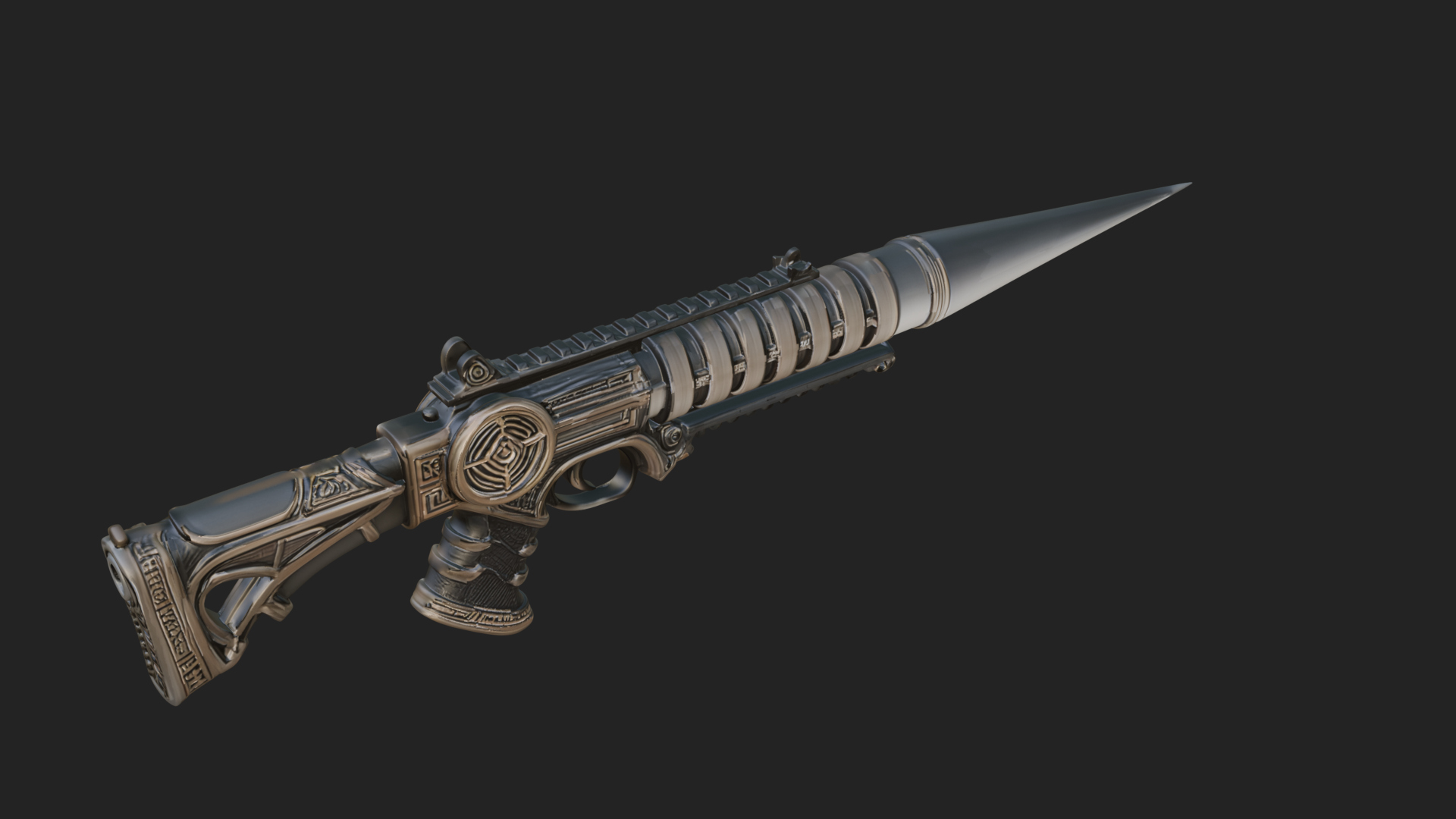 Carved Spike Barrel Launcher Model Design 2 3D Print Model 3D Model