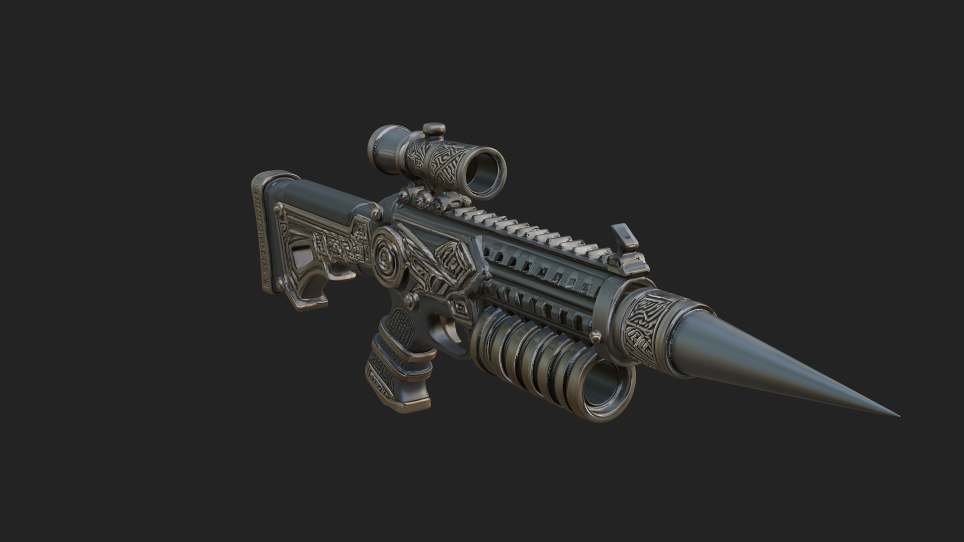 Carved Spike Barrel Launcher Model Design 3 3D Print Model 3D Model