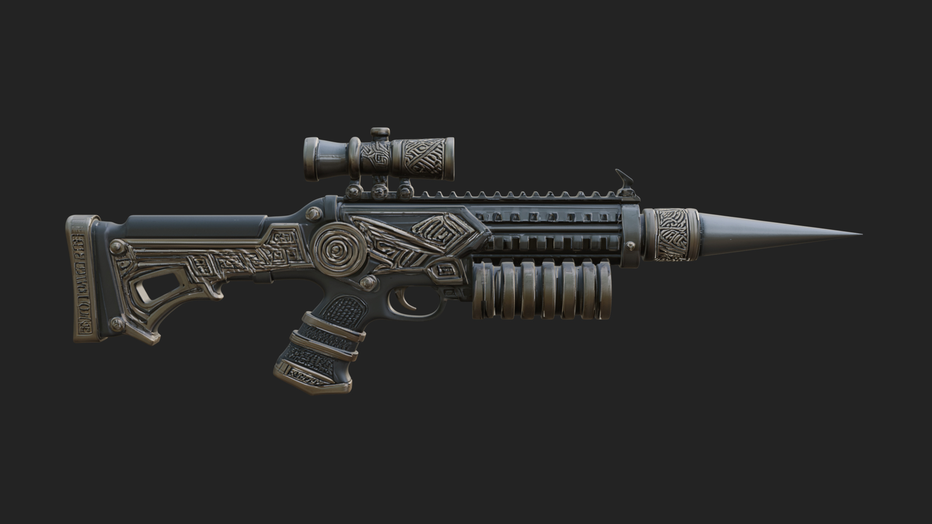 Carved Spike Barrel Launcher Model Design 3 3D Print Model 3D Model