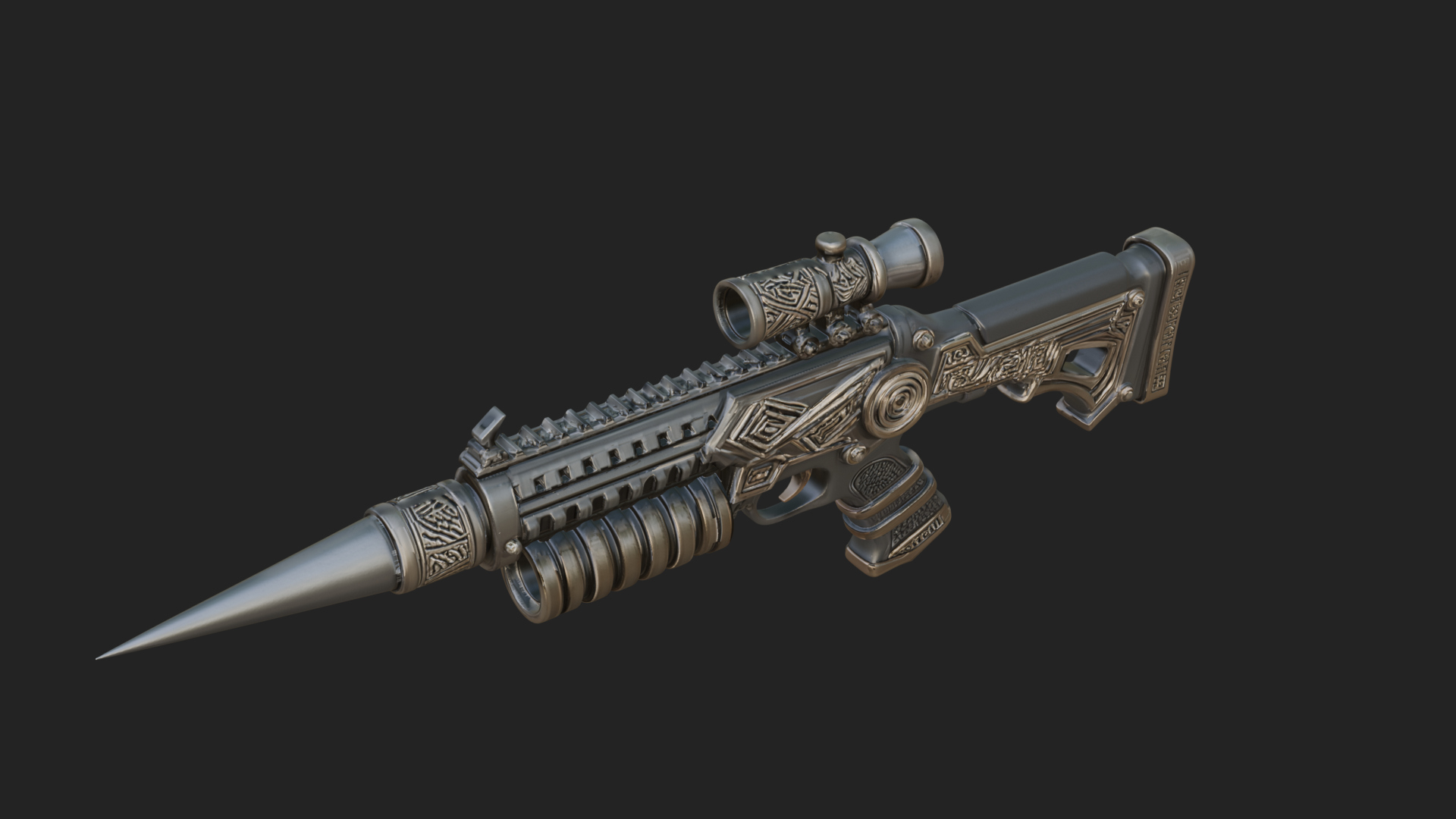 Carved Spike Barrel Launcher Model Design 3 3D Print Model 3D Model