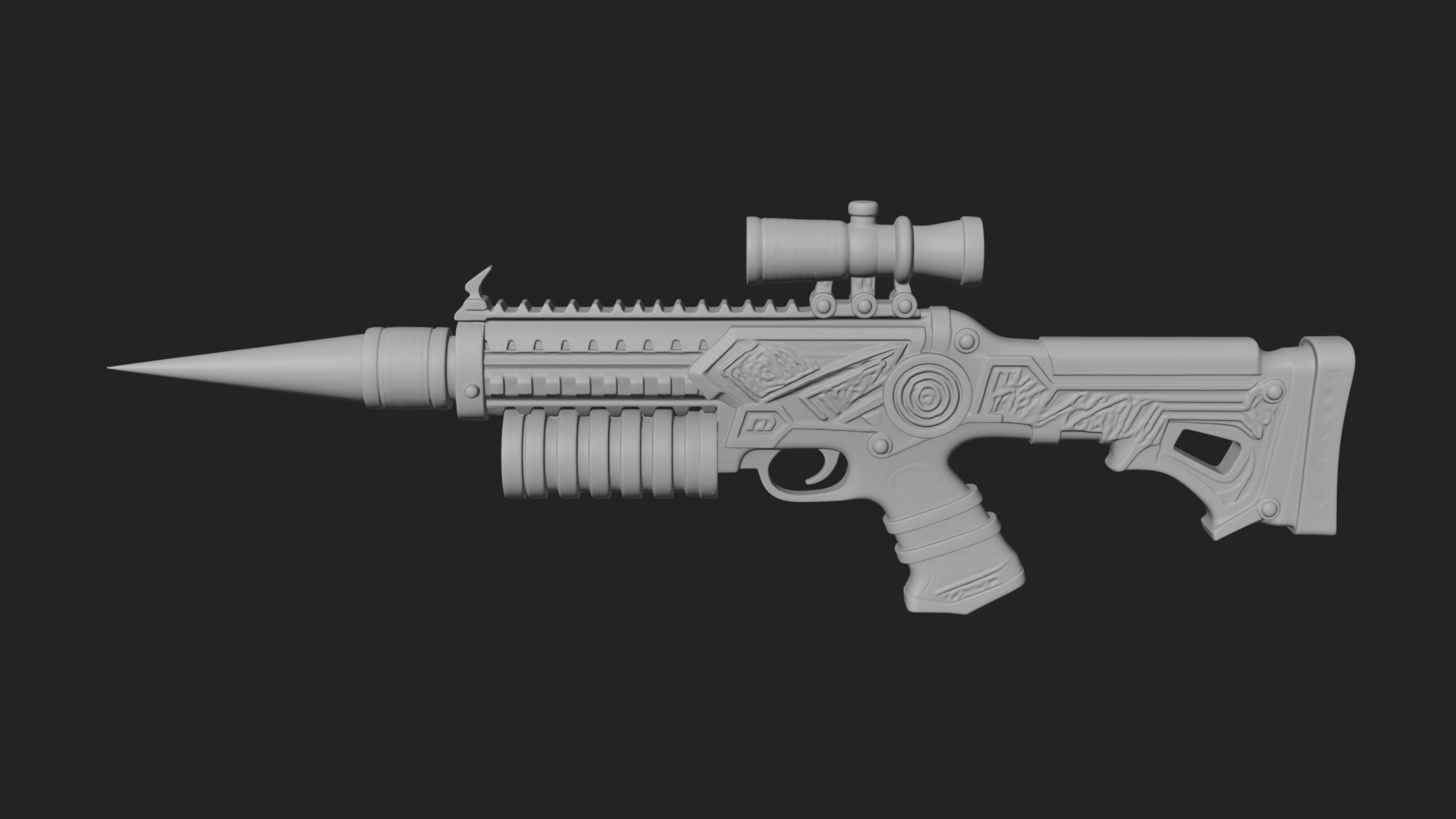 Carved Spike Barrel Launcher Model Design 3 3D Print Model 3D Model