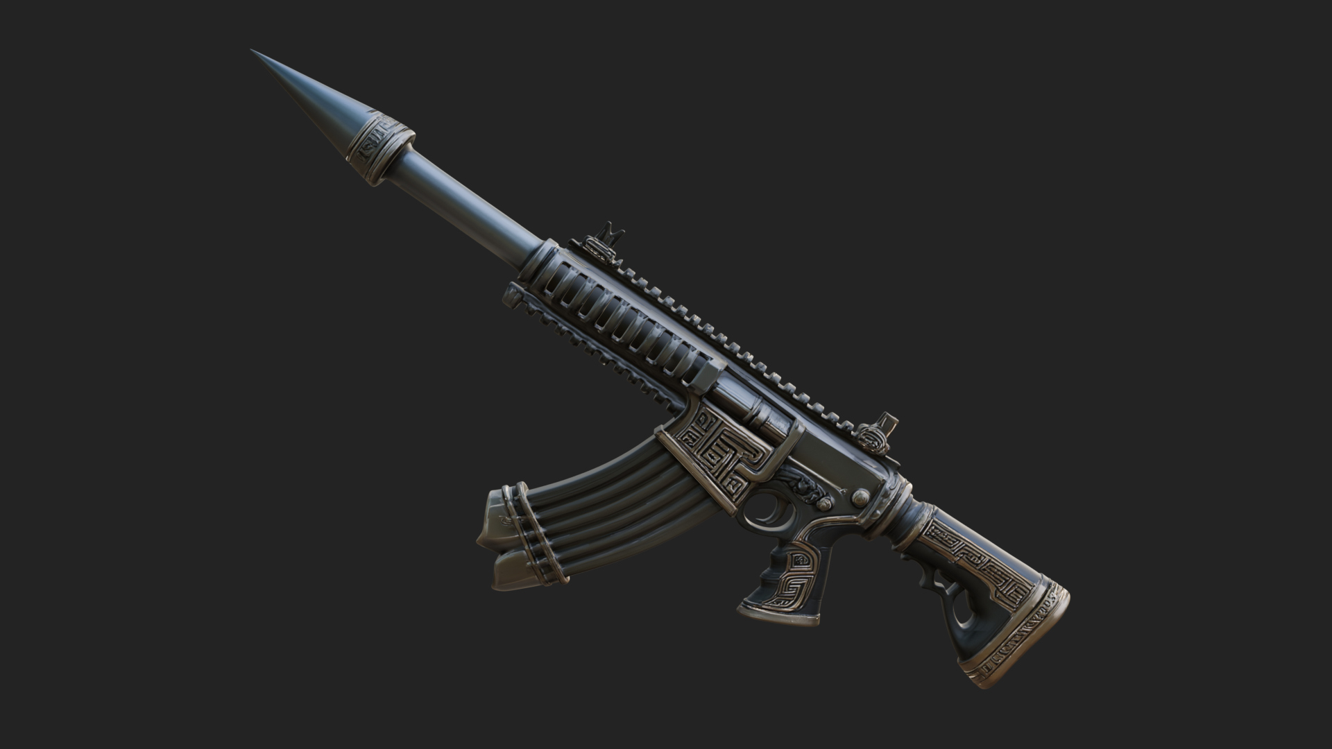 Carved Spike Barrel Launcher Model Design 4 3D Print Model 3D Model