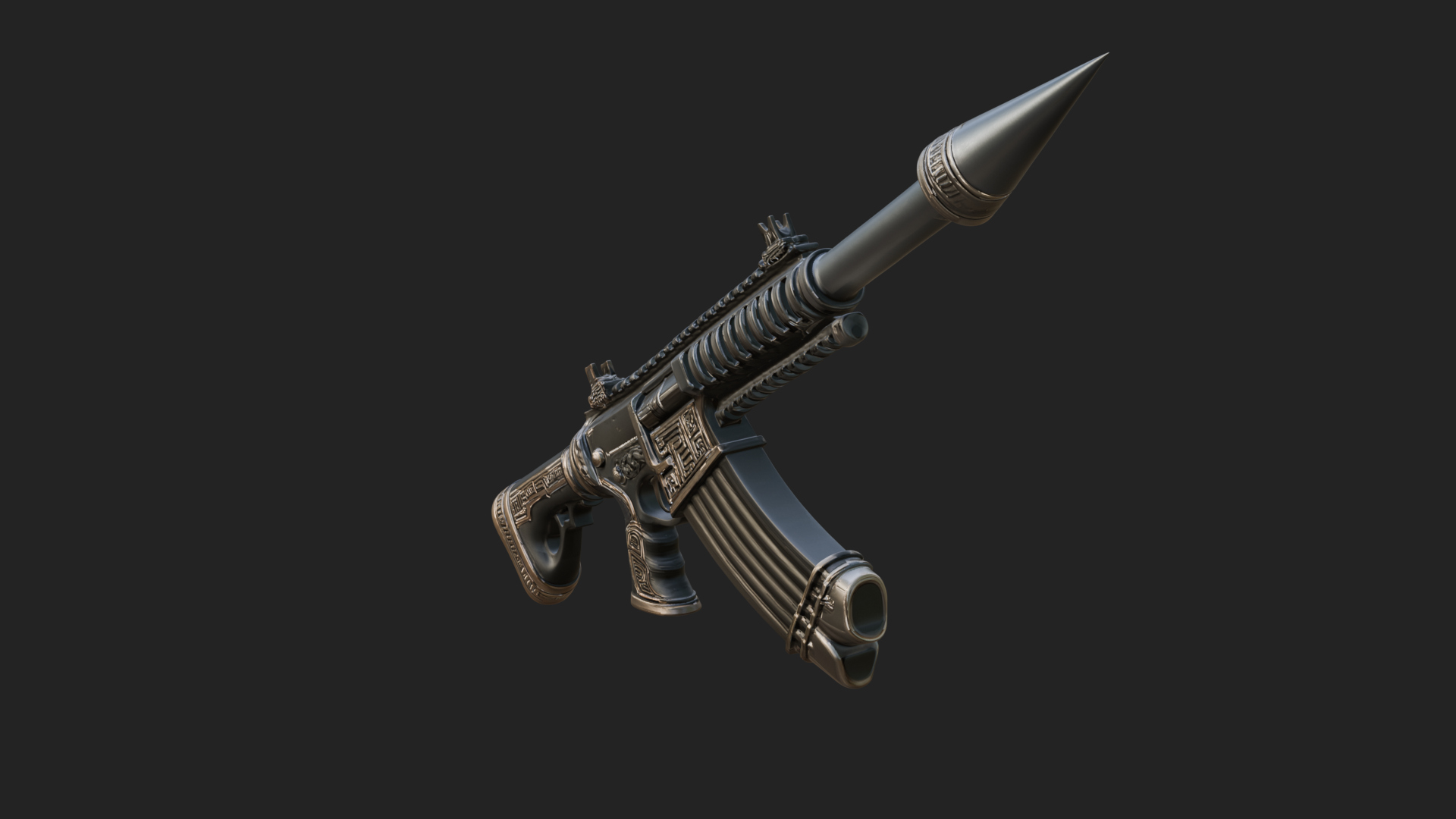 Carved Spike Barrel Launcher Model Design 4 3D Print Model 3D Model