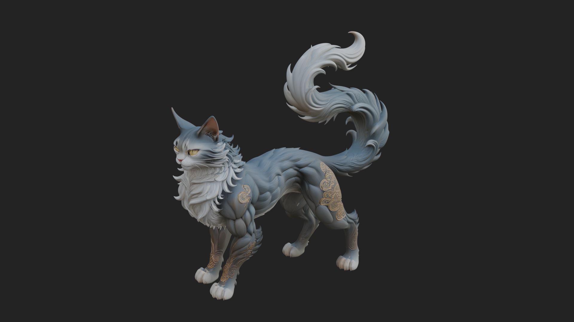 Carved Spirit Cat Statue Design 1 3D Print Model 3D Model