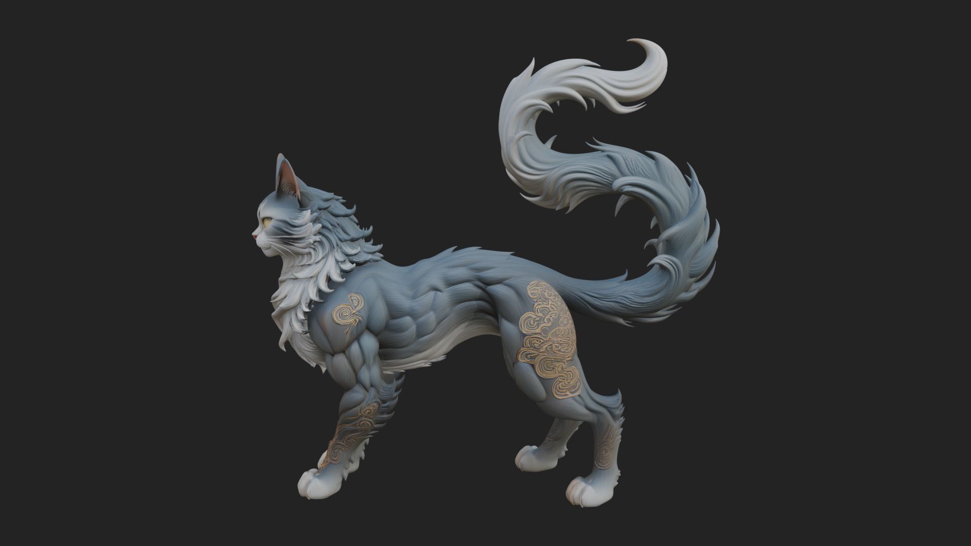 Carved Spirit Cat Statue Design 1 3D Print Model 3D Model