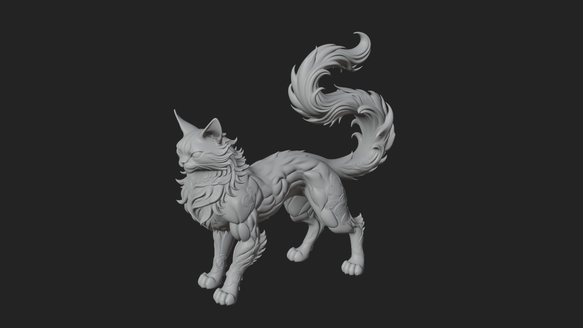 Carved Spirit Cat Statue Design 1 3D Print Model 3D Model