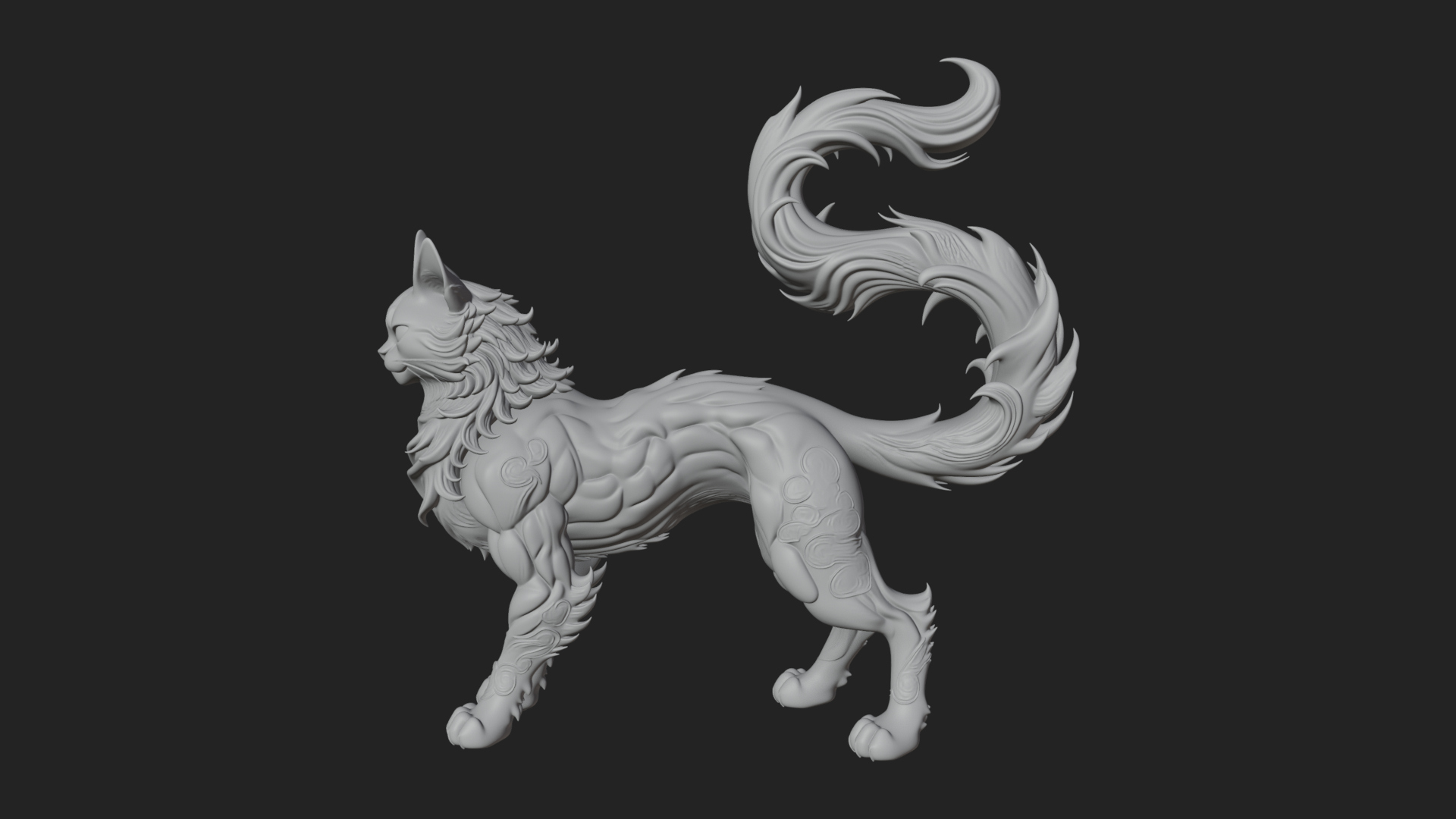 Carved Spirit Cat Statue Design 1 3D Print Model 3D Model