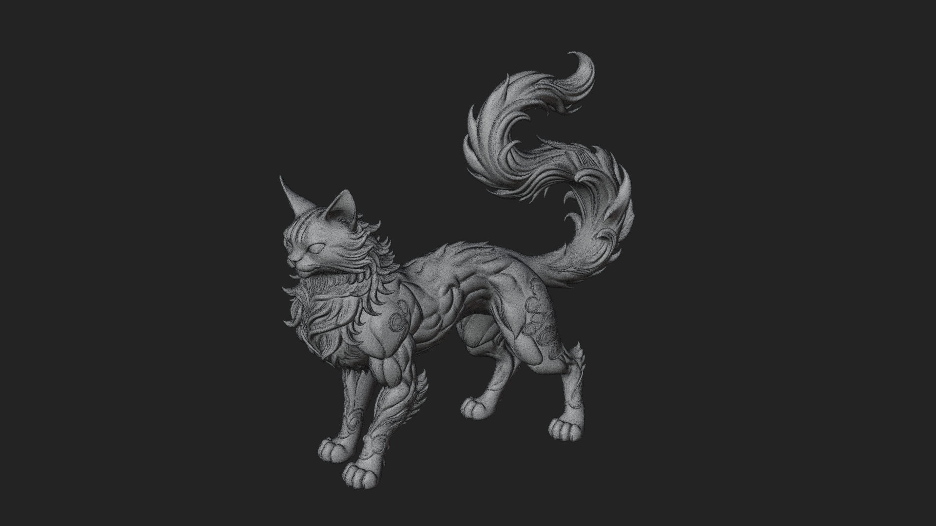Carved Spirit Cat Statue Design 1 3D Print Model 3D Model