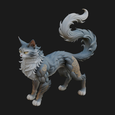 Carved Spirit Cat Statue Design 1 3D Print Model