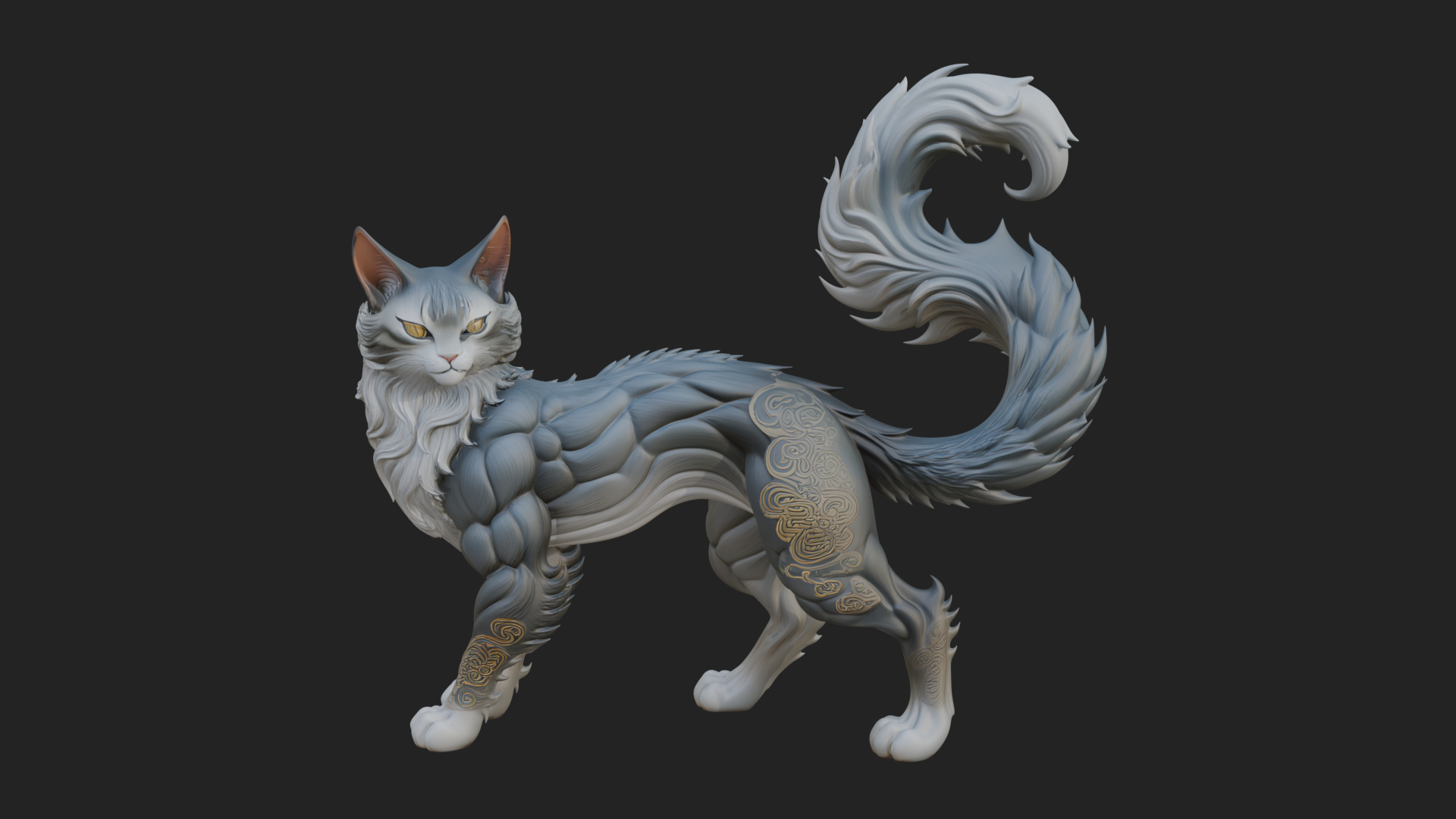 Carved Spirit Cat Statue Design 2 3D Print Model 3D Model