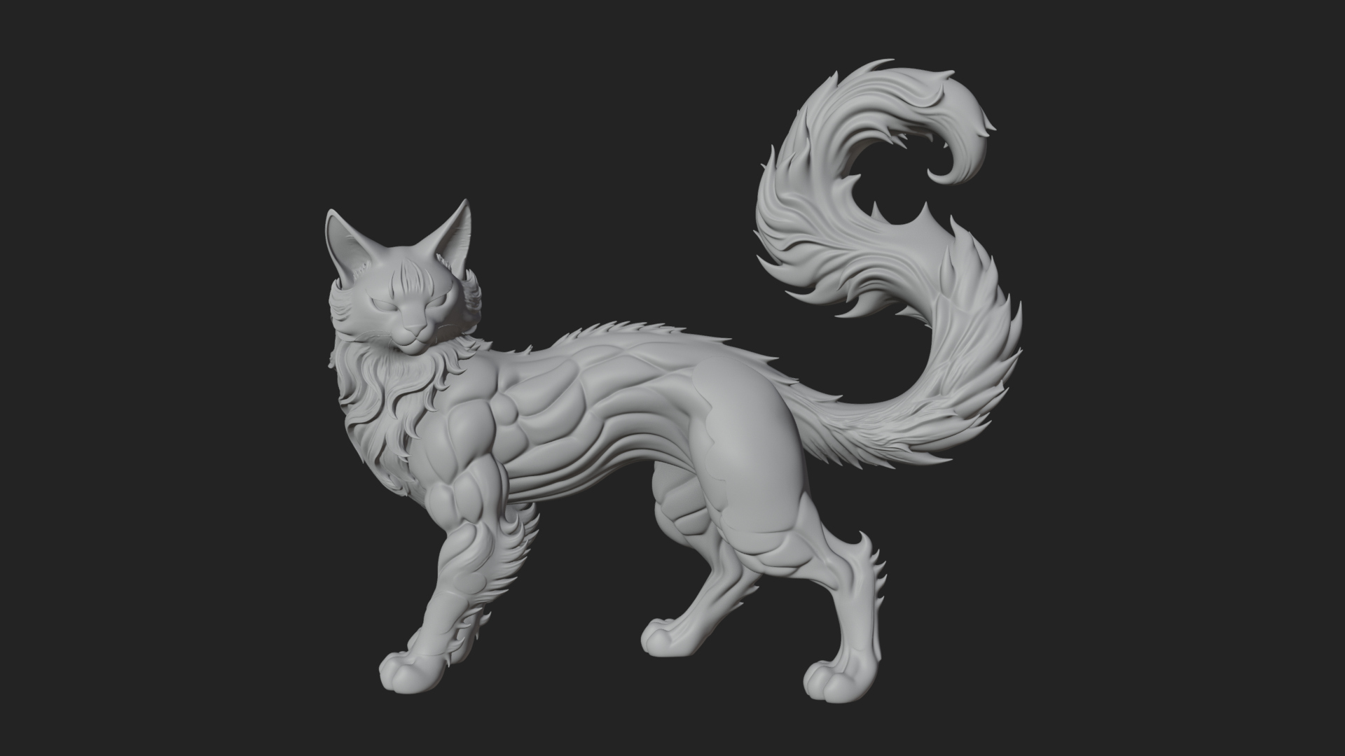 Carved Spirit Cat Statue Design 2 3D Print Model 3D Model