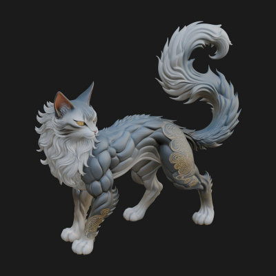 Carved Spirit Cat Statue Design 2 3D Print Model