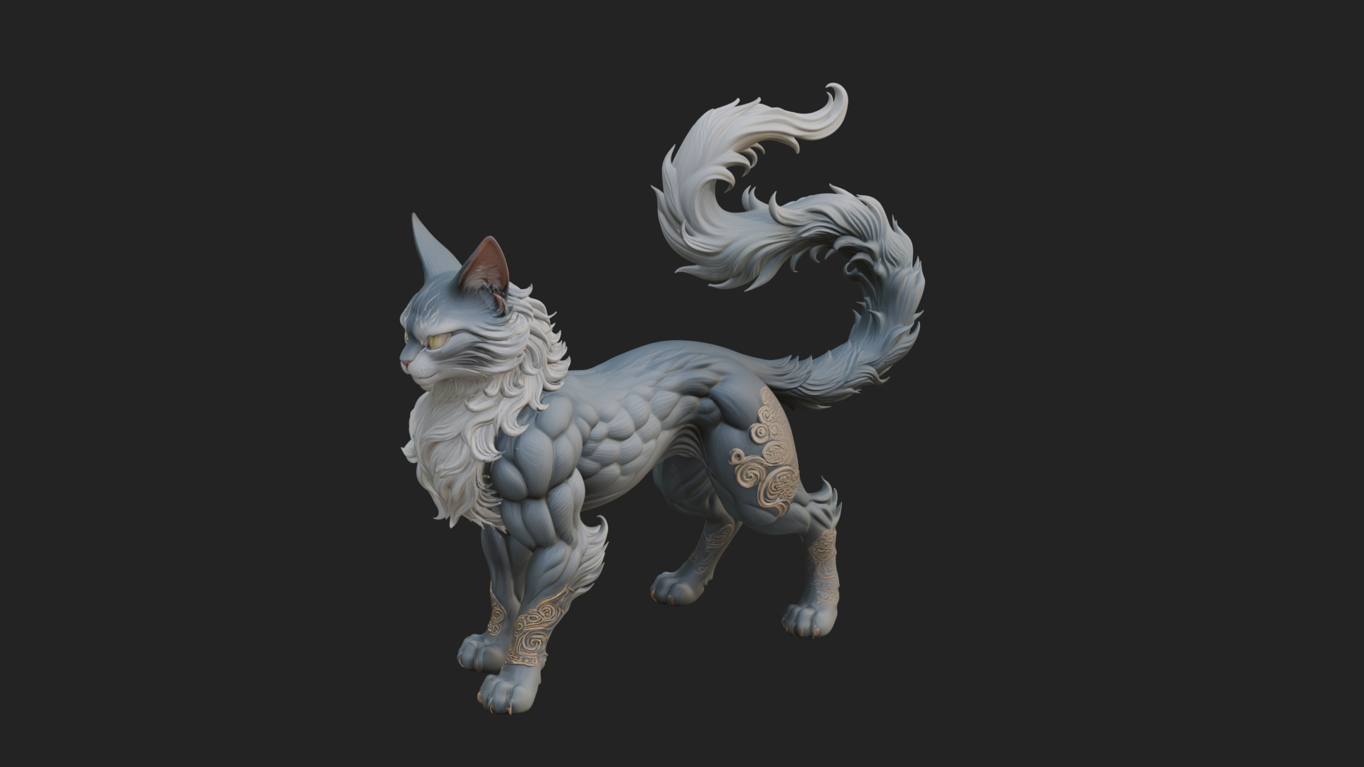 Carved Spirit Cat Statue Design 3 3D Print Model 3D Model