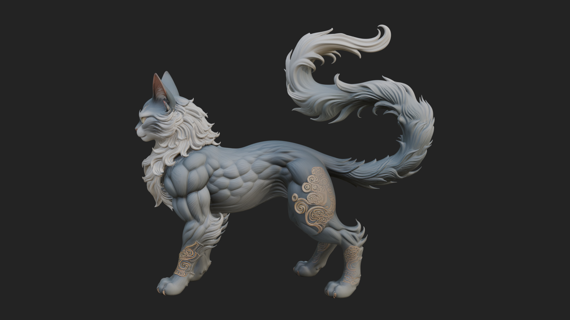 Carved Spirit Cat Statue Design 3 3D Print Model 3D Model