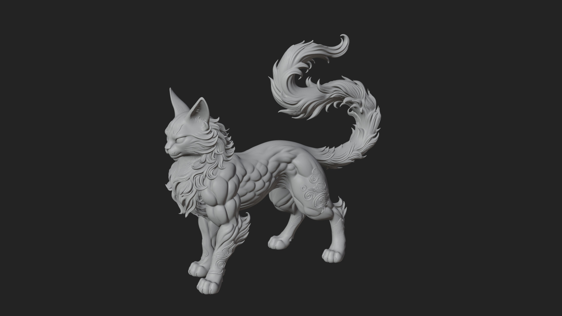 Carved Spirit Cat Statue Design 3 3D Print Model 3D Model