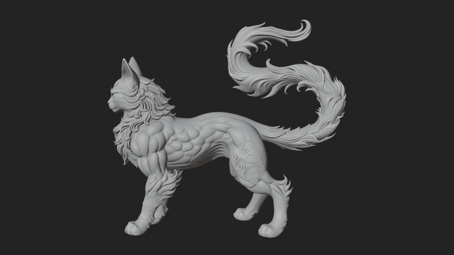 Carved Spirit Cat Statue Design 3 3D Print Model 3D Model