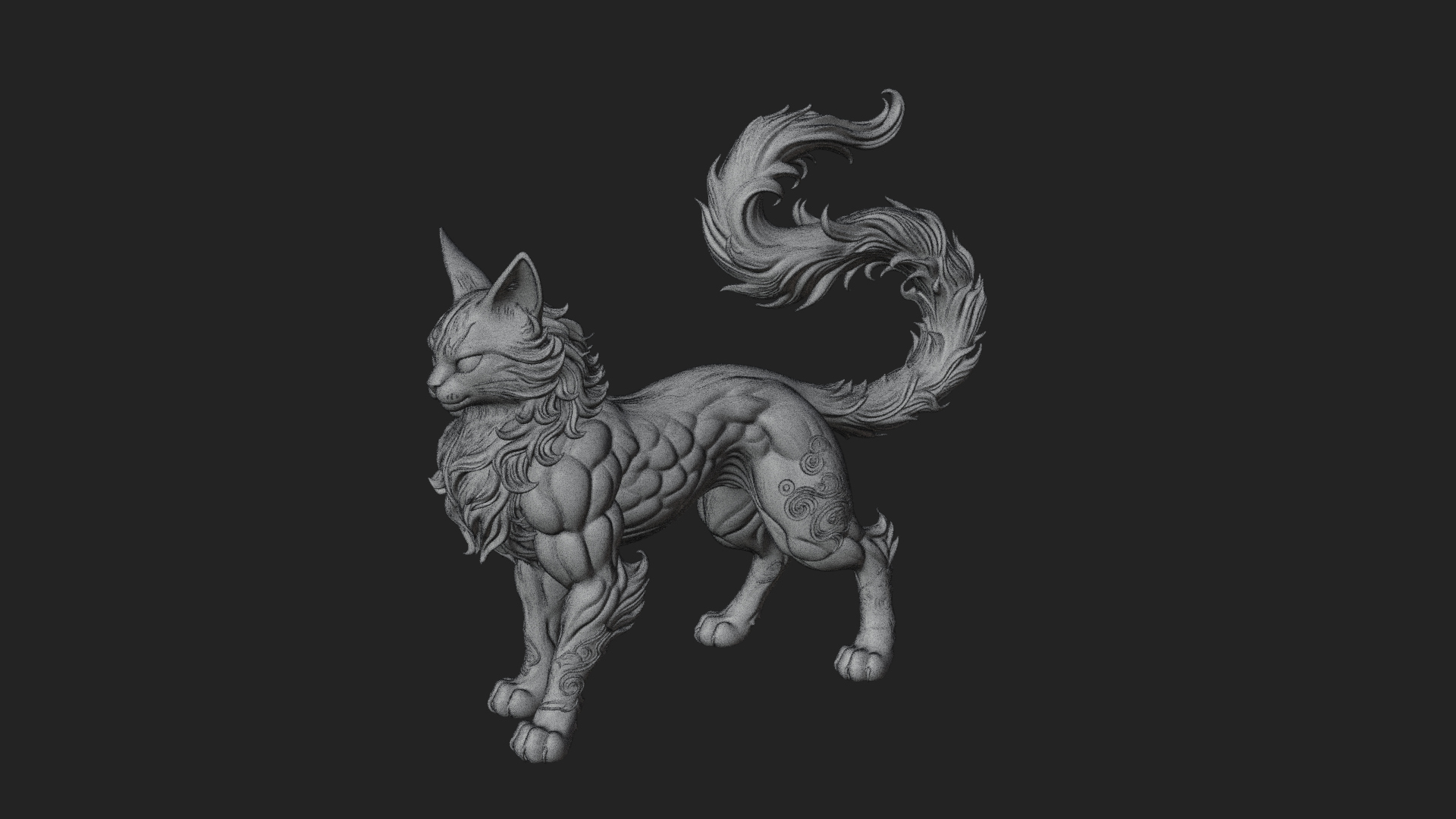 Carved Spirit Cat Statue Design 3 3D Print Model 3D Model