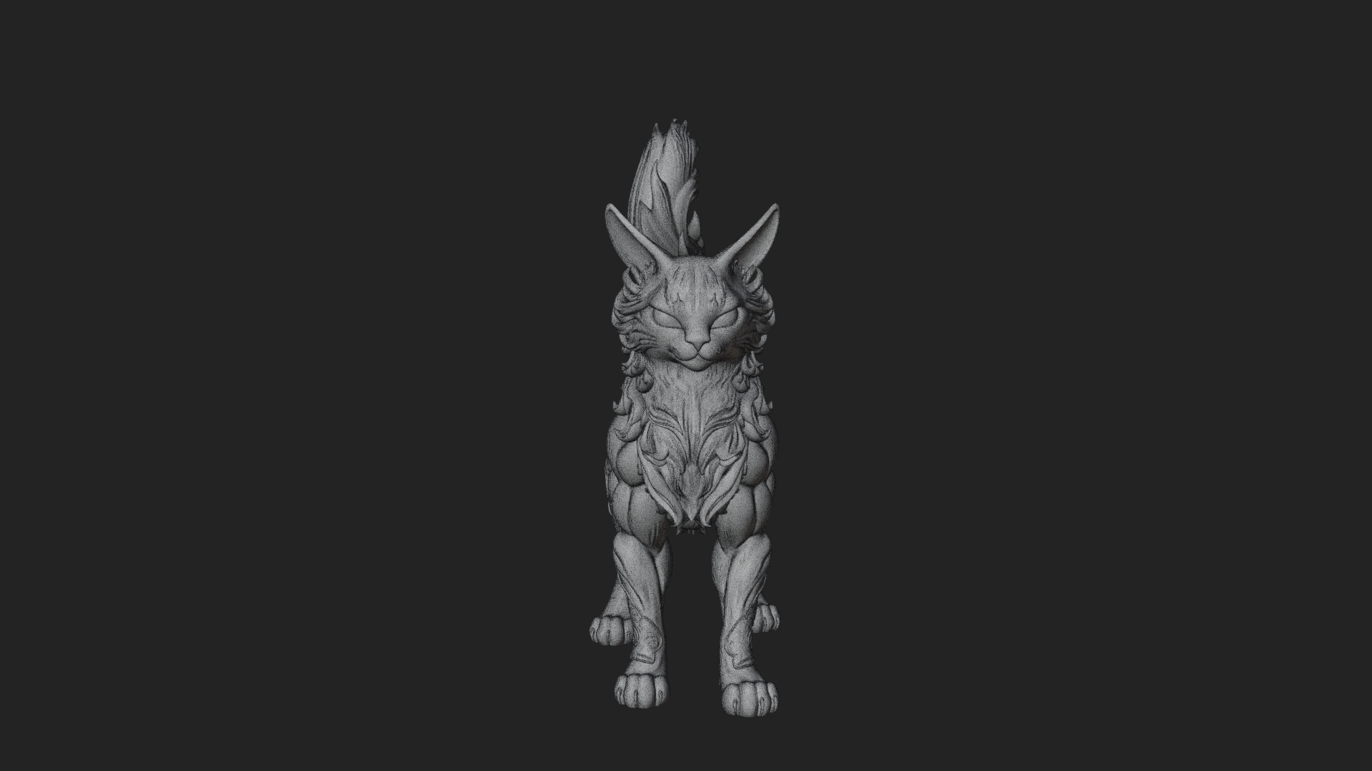 Carved Spirit Cat Statue Design 3 3D Print Model 3D Model