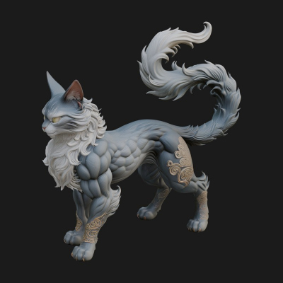 Carved Spirit Cat Statue Design 3 3D Print Model