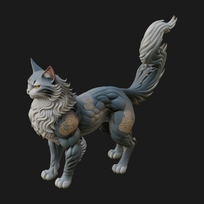 Carved Spirit Fox Statue Design 1 3D Print Model