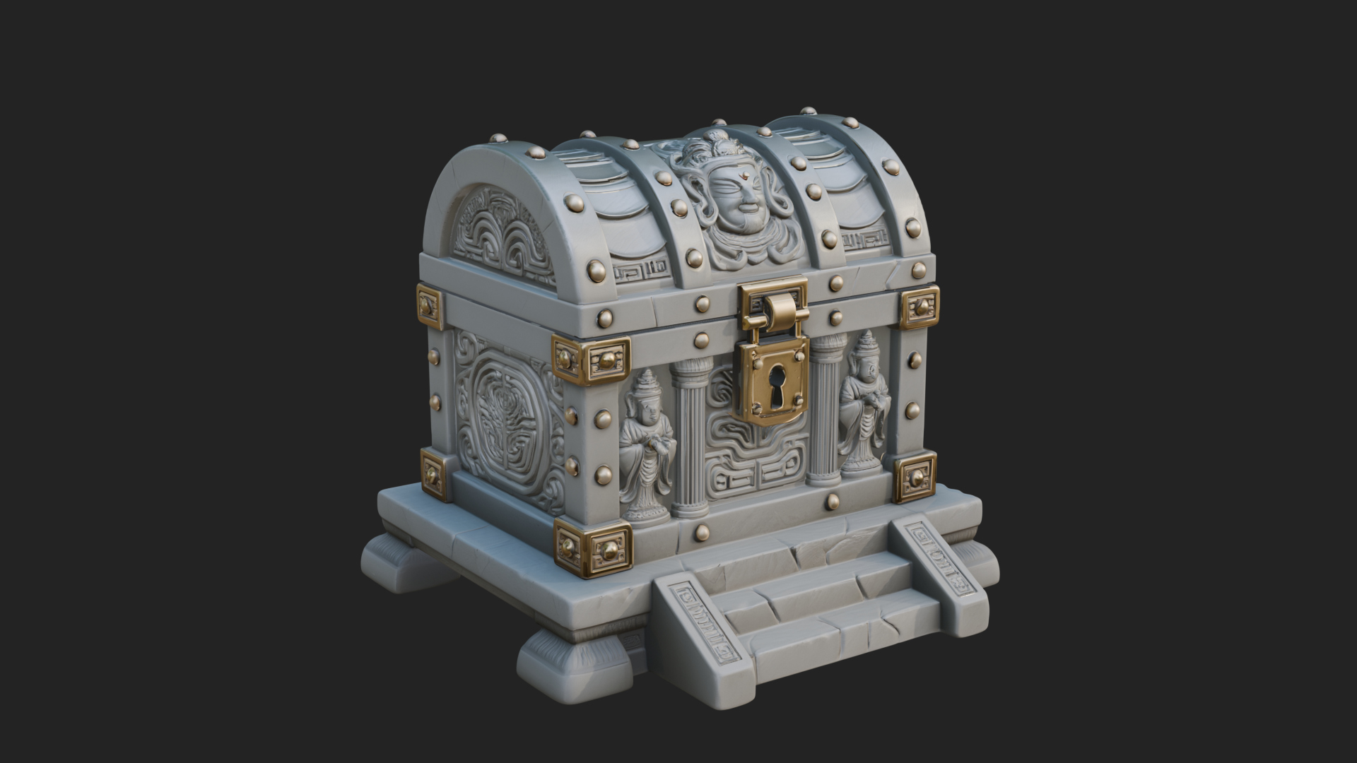 Carved Treasure Chest Model Design 2 3D Print Model 3D Model