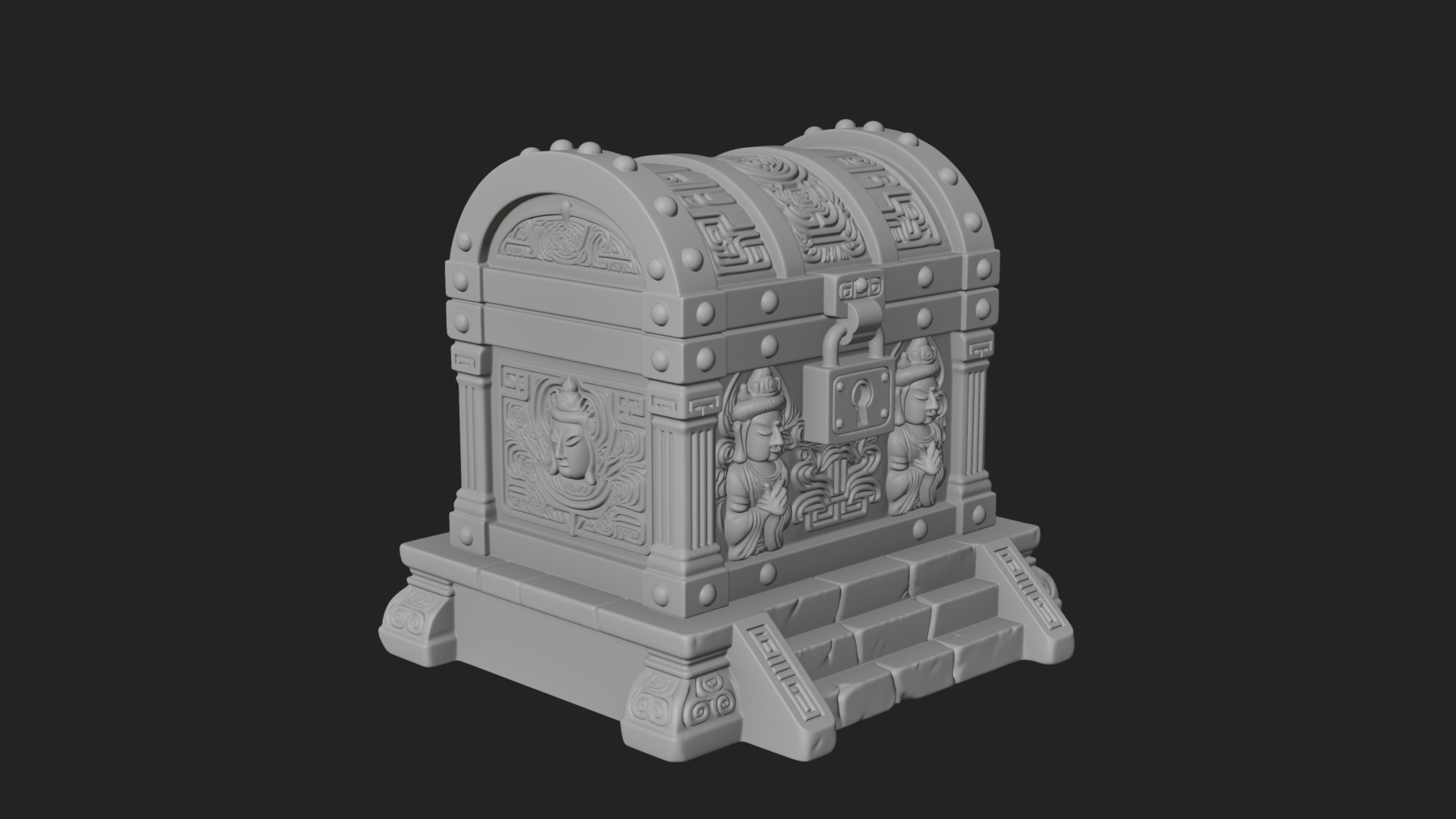 Carved Treasure Chest Model Design 5 3D Print Model 3D Model