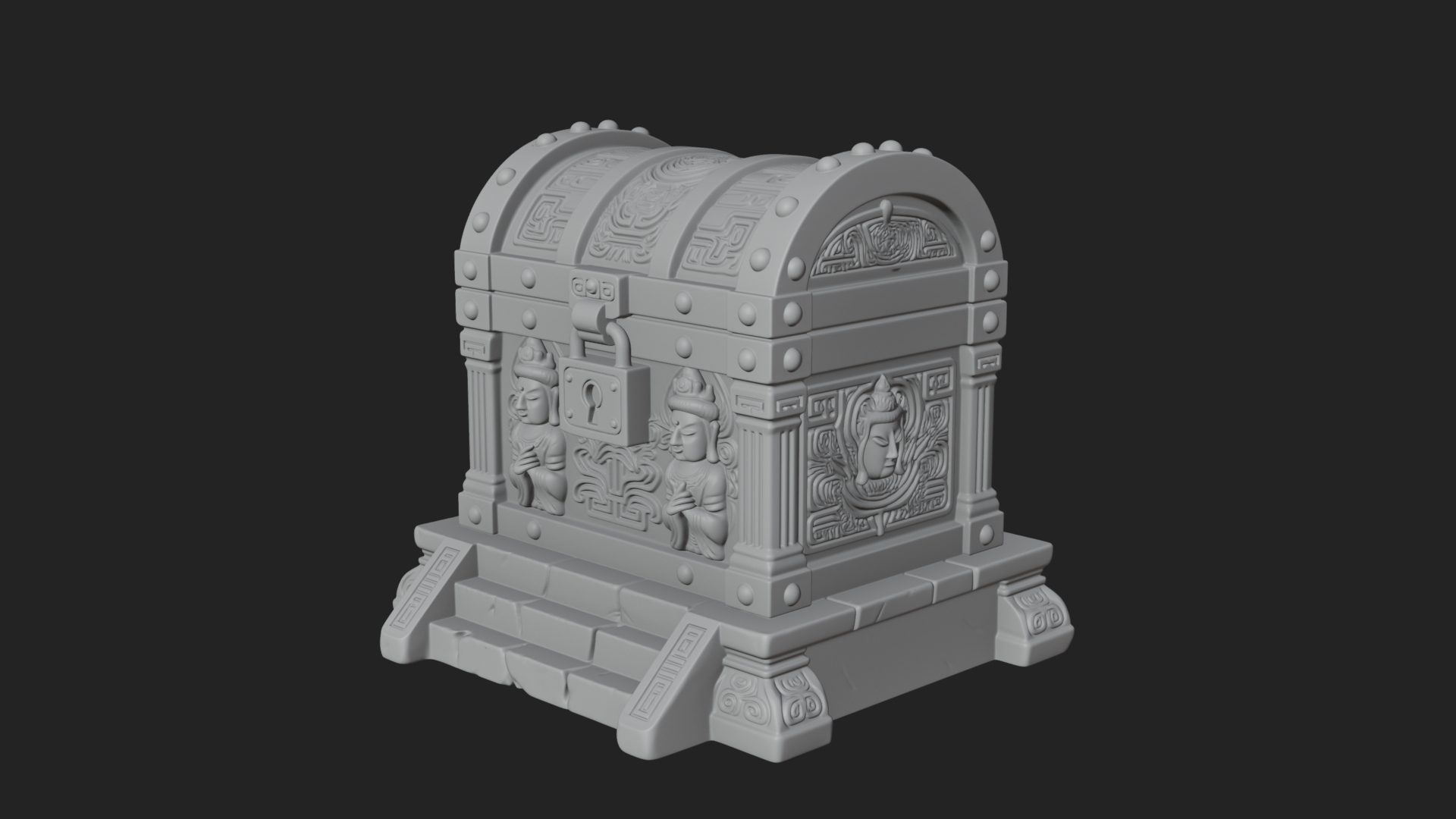 Carved Treasure Chest Model Design 5 3D Print Model 3D Model