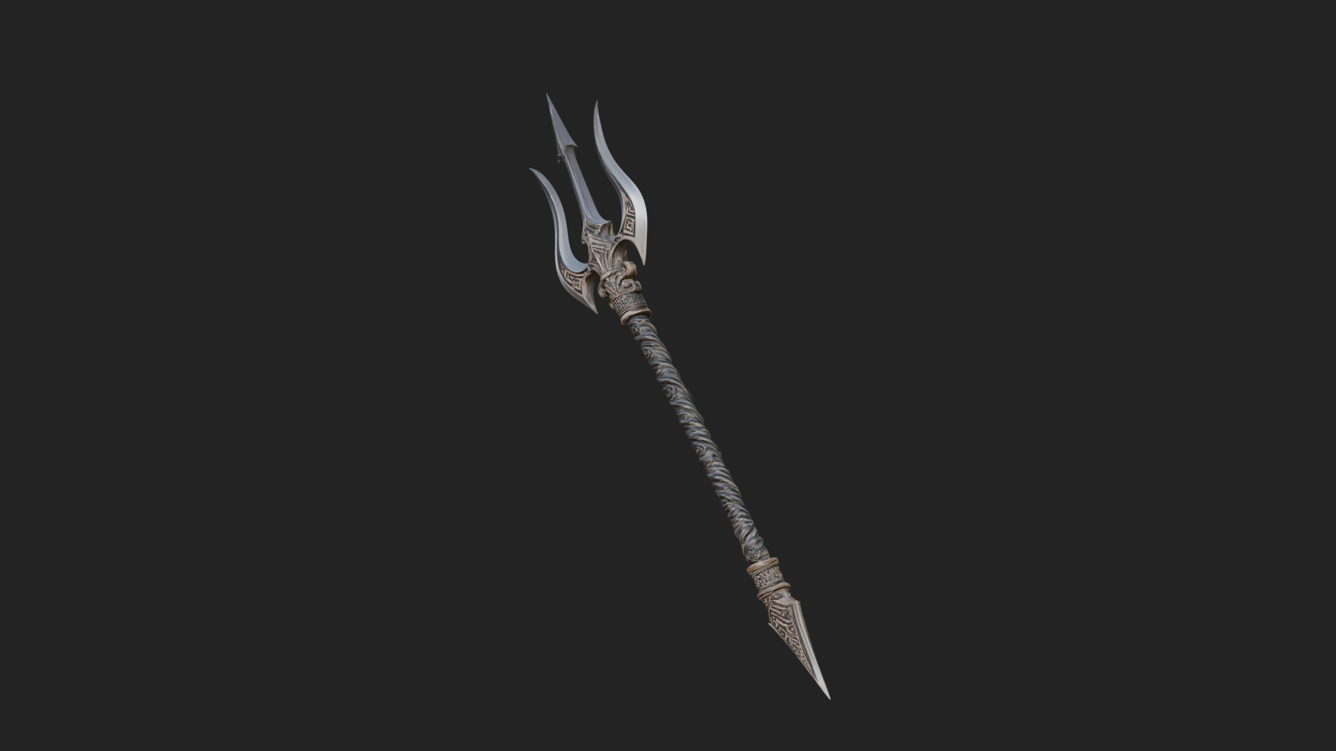 Carved Trident Spear Model Design 1 3D Print Model 3D Model