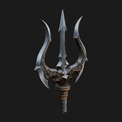 Carved Trident Spear Model Design 3 3D Print Model