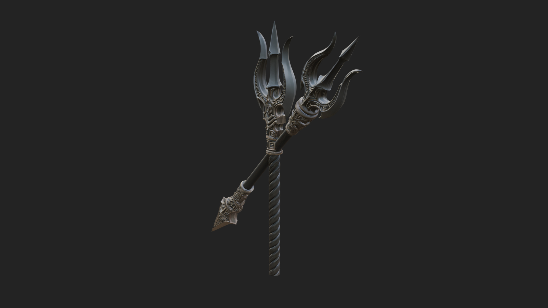 Carved Trident Spear Model Design 4 3D Print Model 3D Model