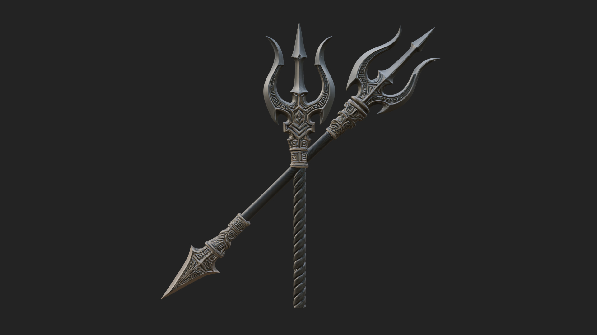 Carved Trident Spear Model Design 4 3D Print Model 3D Model