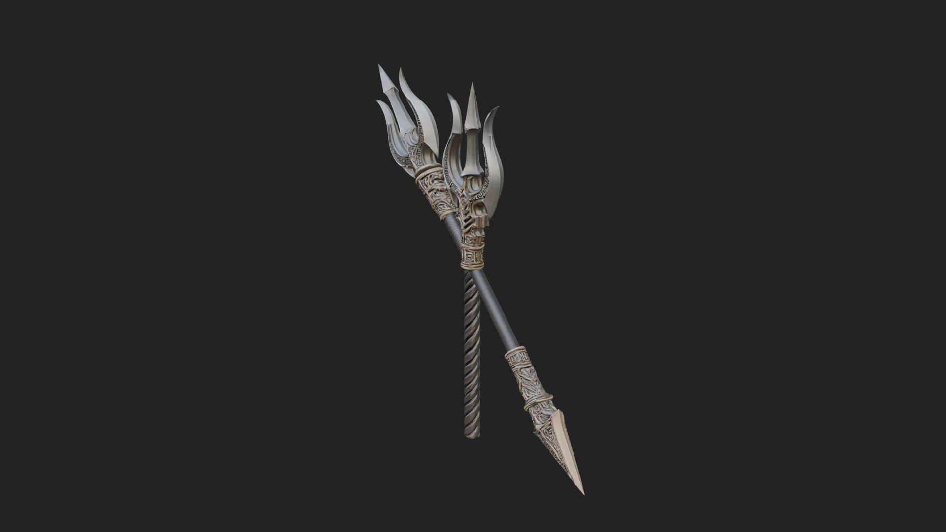 Carved Trident Spear Model Design 4 3D Print Model 3D Model