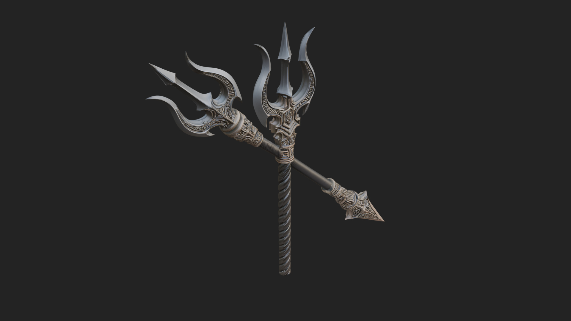 Carved Trident Spear Model Design 4 3D Print Model 3D Model