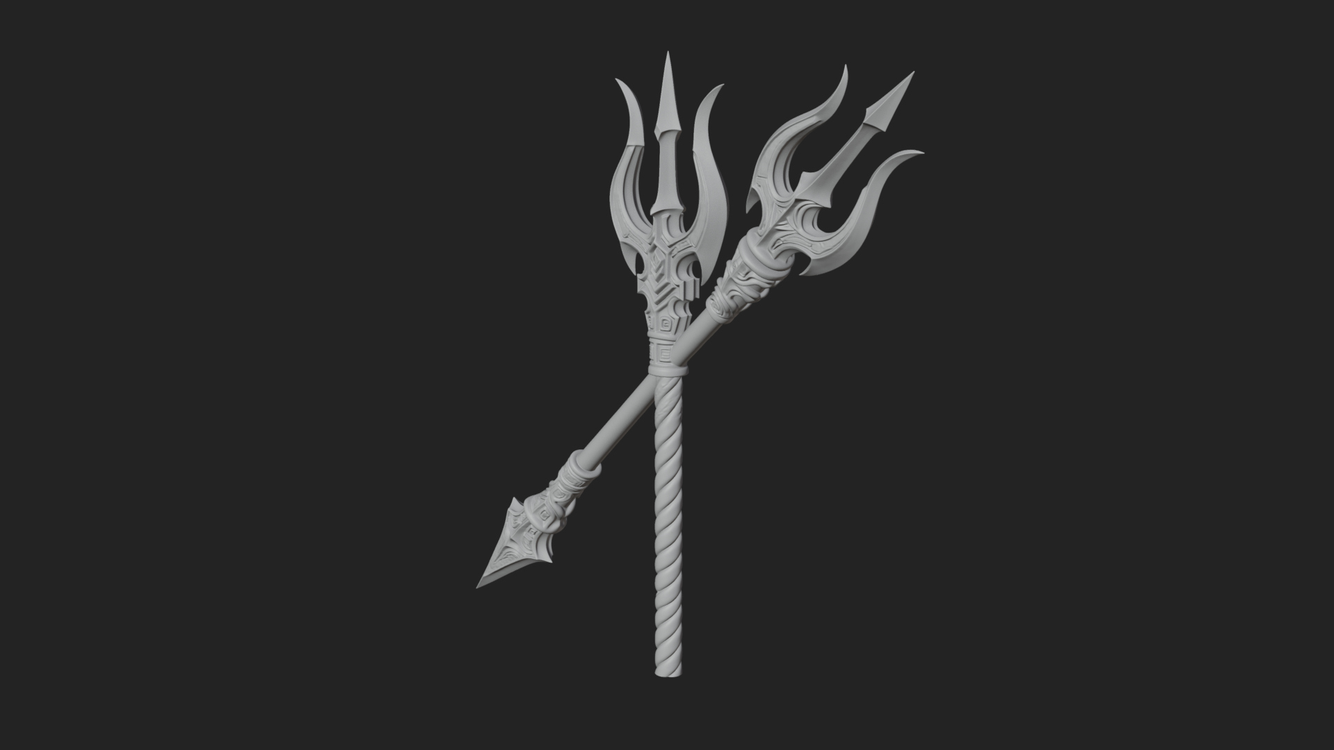 Carved Trident Spear Model Design 4 3D Print Model 3D Model