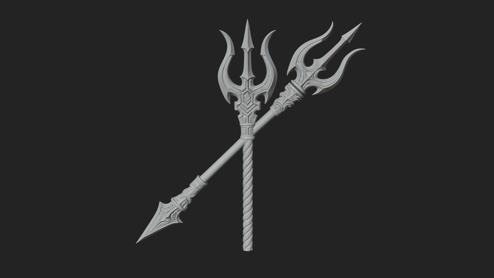 Carved Trident Spear Model Design 4 3D Print Model 3D Model
