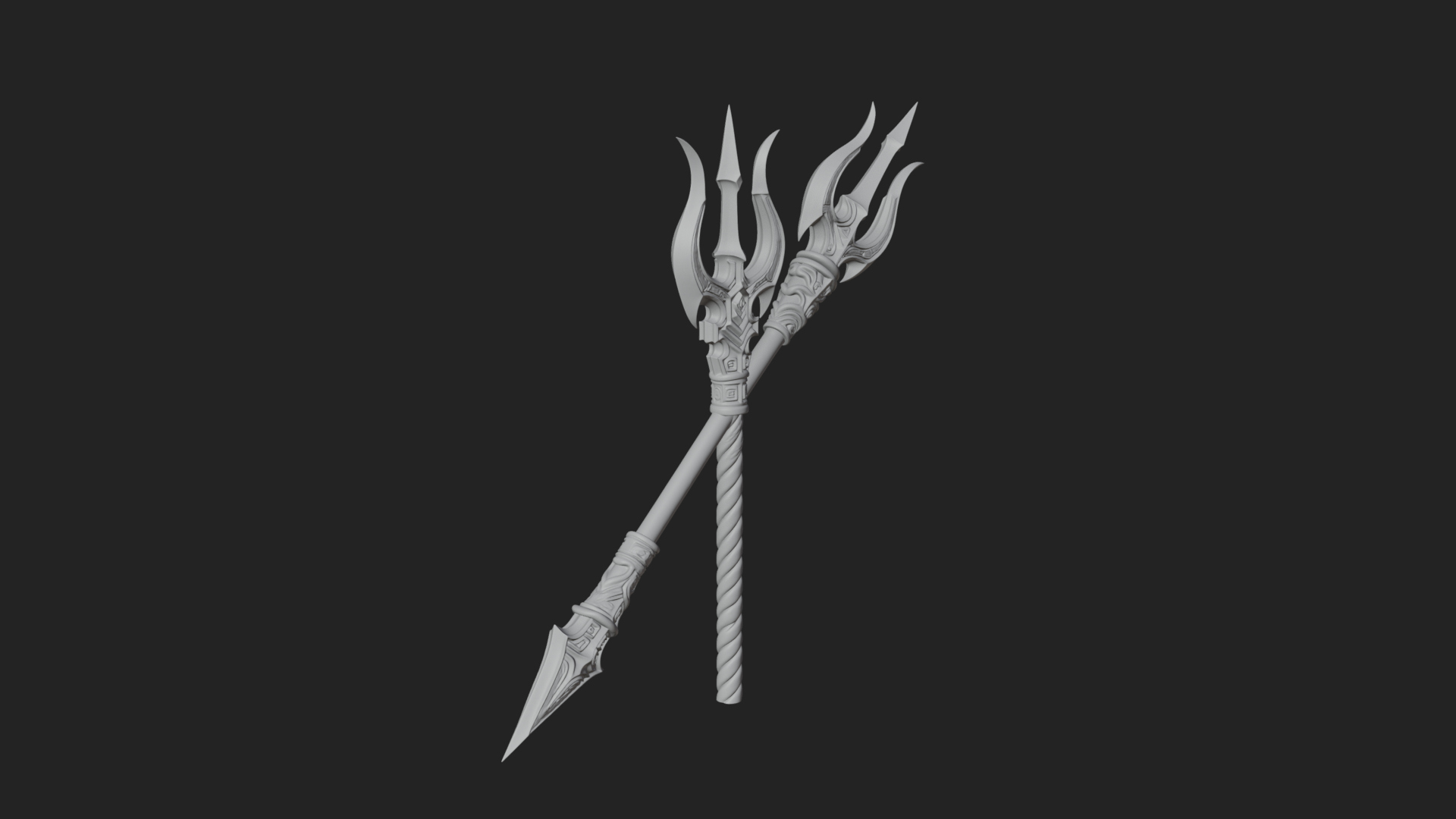Carved Trident Spear Model Design 4 3D Print Model 3D Model