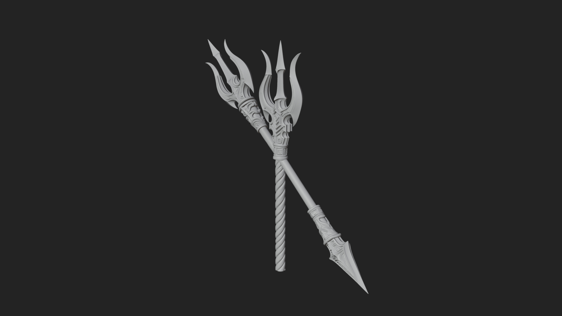Carved Trident Spear Model Design 4 3D Print Model 3D Model